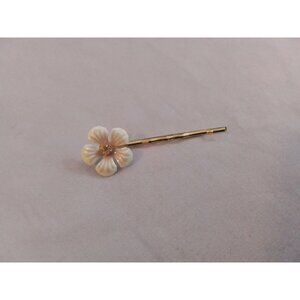 Vintage Gold-Tone Flower Hair Bobby Pin With White Petals & Rhinestone Center